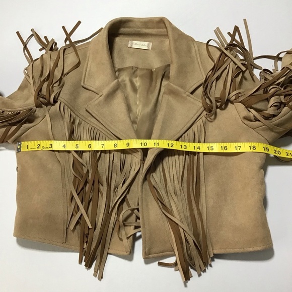 Altar'd State Camel Fringe Faux Suede Cropped Blazer - Picture 8 of 9